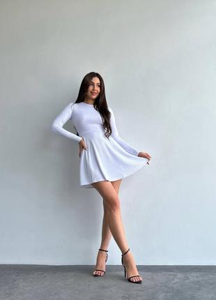 Жіночна базова сукня міні у рубчик з довгими рукавами, сукня дзвіночок7 фото