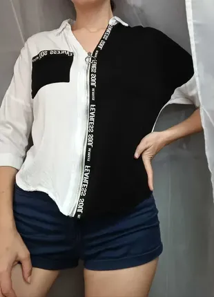 Блузка рубашка блуза футболка черно-белая4 фото