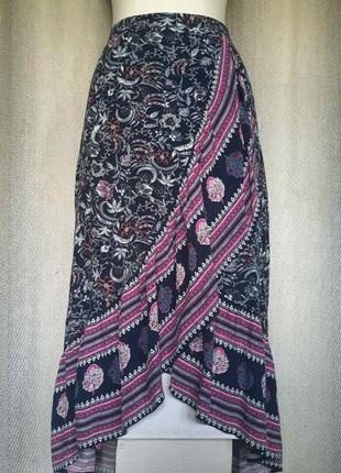 100% вискоза женская вискозная летняя длинная натуральная юбка на запах, мелкий цветок штапель1 фото