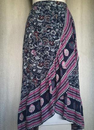 100% вискоза женская вискозная летняя длинная натуральная юбка на запах, мелкий цветок штапель3 фото