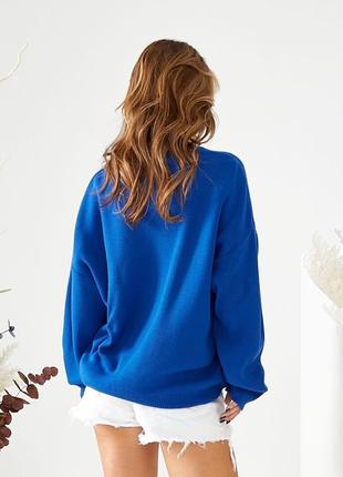 Свитер пуловер оверсайз теплый шерстяной с v образным вырезом горловины малиновый молочный черный синий6 фото