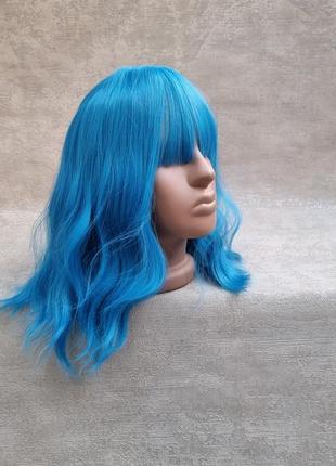 Парик голубой короткий с термоволокна термопарик синий