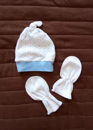 Коттоновая шапочка с узлом veres царапки новорожденным на 0-1 мес 50 см шапка хлопок коттон мальчик