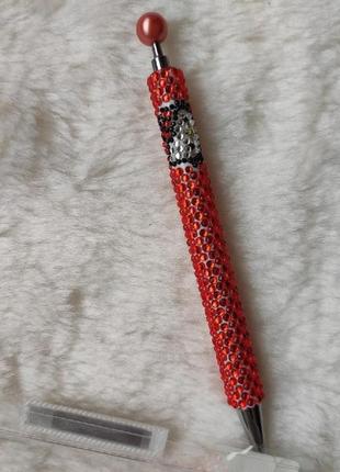 Красная ручка с инкрустацией стразами и жемчужиной на кнопке claires2 фото