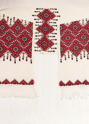 Большой обережный рушник (ручная вышивка, лён, выбеленное домотканное полотно 35×205 см)