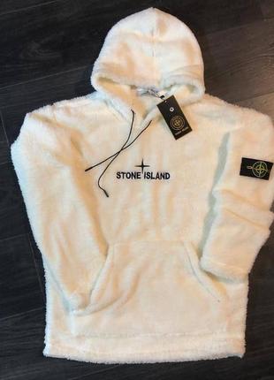 Плюшевое худи stone island пушистая кофта с карманами ! стиль 2024 !