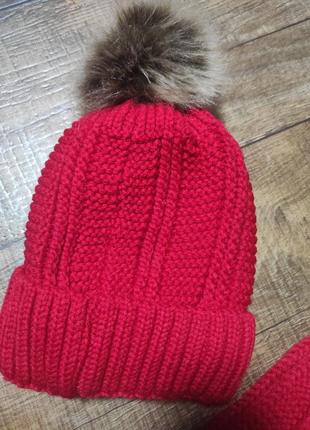 Набір шапка+шарф зимовий червоний теплий зимовий5 фото