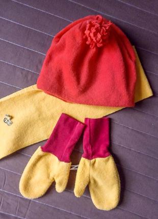 Дитячий комплект disney на дівчинку 3-4 роки тепла флісова шапка вінні шарф рукавички осінь зима дем6 фото