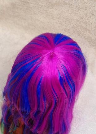 Парик разноцветный фиолетовый синий с длинными волосами2 фото