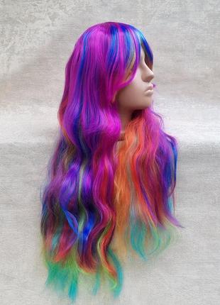 Парик разноцветный фиолетовый синий с длинными волосами5 фото