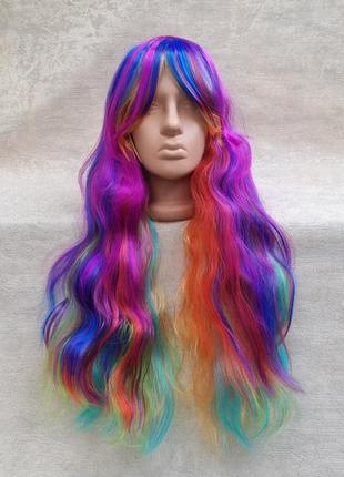 Парик разноцветный фиолетовый синий с длинными волосами4 фото