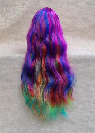 Парик разноцветный фиолетовый синий с длинными волосами1 фото