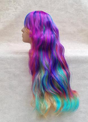 Парик разноцветный фиолетовый синий с длинными волосами3 фото