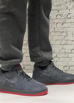 Мужские кроссовки с мехом nike air force 1 grey red fur