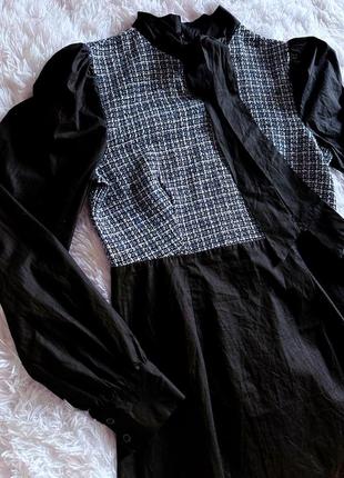 Черное платье shein с твидовой вставкой2 фото