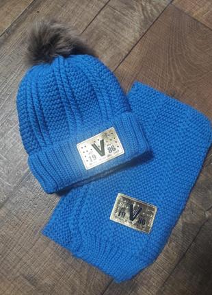 Набор шапка+шарф зимний голубой теплый зимний3 фото