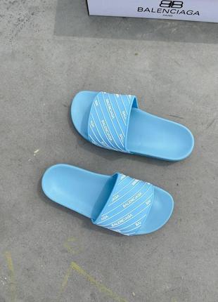 Женские шлепанцы balenciaga slides small logo blue шлепки баленсиага сланцы слипоны тапки7 фото