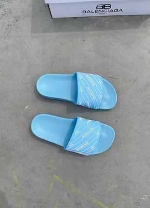 Женские шлепанцы balenciaga slides small logo blue шлепки баленсиага сланцы слипоны тапки8 фото