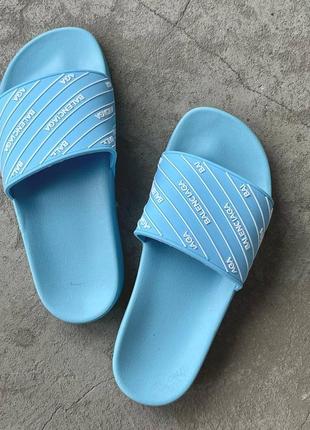 Женские шлепанцы balenciaga slides small logo blue шлепки баленсиага сланцы слипоны тапки10 фото