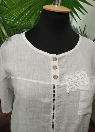 Льняная блуза с хлопковым кружевом, батал, 56-60 размер2 фото