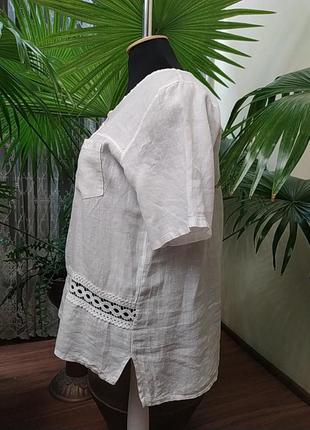 Льняная блуза с хлопковым кружевом, батал, 56-60 размер4 фото