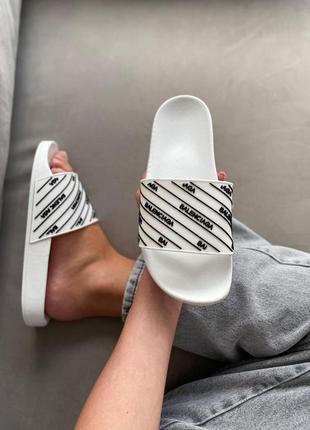 Женские шлепанцы balenciaga slides small logo white шлепки баленсиага сланцы слипоны тапки