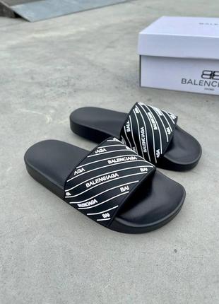 Женские шлепанцы balenciaga slides small logo black шлепки баленсиага сланцы слипоны тапки8 фото