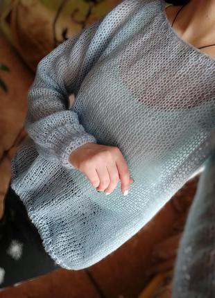 Женский вязаный свитер из кидмохера паутинка облачко лёгкий ручная работа3 фото