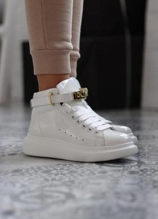 Женские кроссовки   alexander mcqueen sneakers high white premium александр маквин