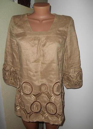 Блузка лен р.10-12 пог-50 длина 67см вышитая