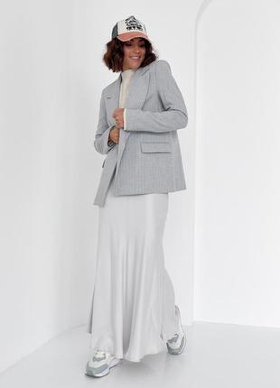 Женский пиджак в полоску без застежки - светло-серый цвет, s (есть размеры)7 фото