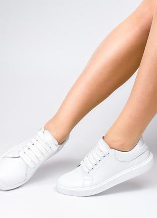 Класичні білі кеди натуральна шкіра шкіряне спрортивне взуття україна 39розмір розпродаж3 фото