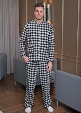 Мужская теплая байковая пижама в клетку 2 цвета размеры 46-605 фото