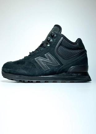 Зимові кросівки new balance 574 з хутром, кросівки нью беланс 574 чорні, нью беленс замшеві7 фото