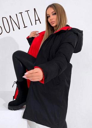 Женская двусторонняя зимняя куртка из плащевки канада на молнии7 фото