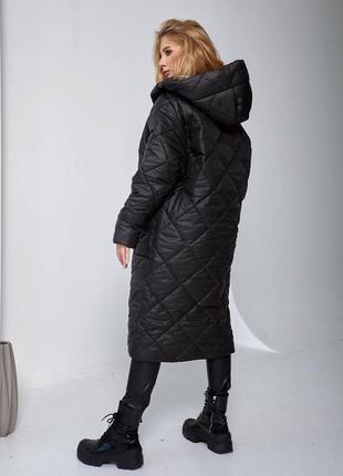 Женское зимнее стеганое пальто monkler с капюшоном черное размеры 42-625 фото