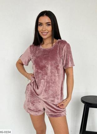 Плюшевая женская пижама футболка+шорты 3 цвета, 42-48 размеры2 фото
