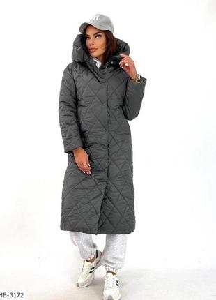 Женское пальто стеганое серого цвета | 4 цвета7 фото