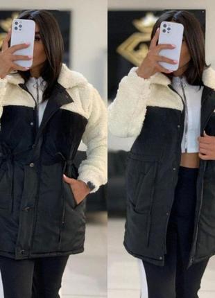 Жіноча тепла куртка з хутряними рукавами 3 кольори розміри 46-52