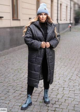 Женское зимнее удлиненное пальто черного цвета | 4 цвета