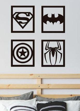 Декоративная картина из металла символы супергероев, панно на стену