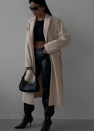 Женское демисезонное пальто черного цвета кашемировое, 2 цвета4 фото