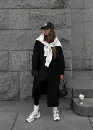 Женское демисезонное пальто черного цвета кашемировое, 2 цвета5 фото