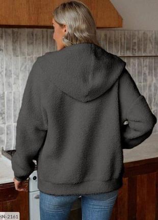 Женская удобная кофта на молнии с капюшоном с пальтовой ткани "баранчик" | 6 цветов3 фото