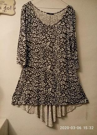 Платье в цветочек туника серый принт из вискозы4 фото