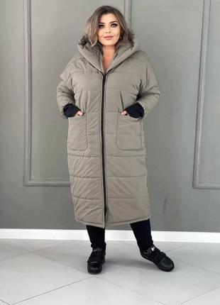 Женская зимняя стеганая куртка-пальто длинная на двусторонней молнии 6 цветов размеры 50-60