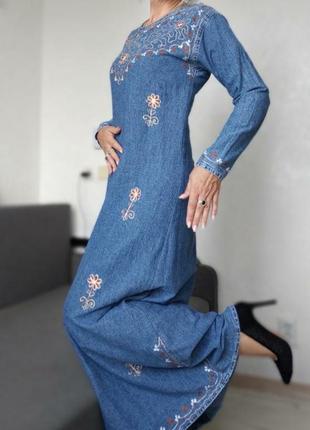 Джинсова сукня вишиванка максі турці лригінал3 фото