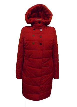 Пальто женское зимнее стёганное красное 462 фото