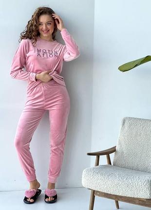 Костюм теплый домашний, пижама теплая, размер xl, розовый