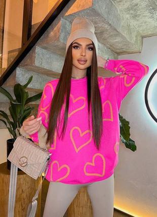 Суперский удлиненный свитер в принт сердечка производитель турция 🤩